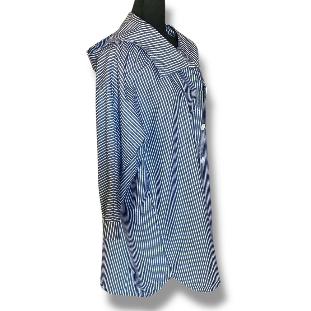 Hooded Denim Jacket Geometric Striped - Picture 11 of 15